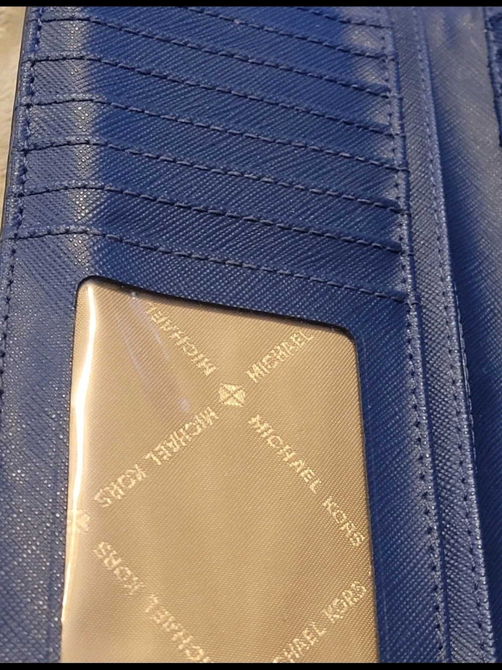 Michael Kors Navy Saffiano Leather Card Holder with Silver Logo - Picture 5 of 12
